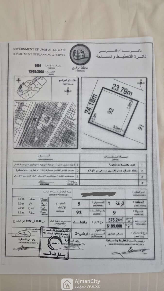 للبيع ارض سكني تجاري G + 2 بسعر لقطه